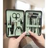Green Storage Box Manicure Kit with Nail Clippers Scissors Tweezers and Files - Unisex Portable Manicure and Pedicure Set