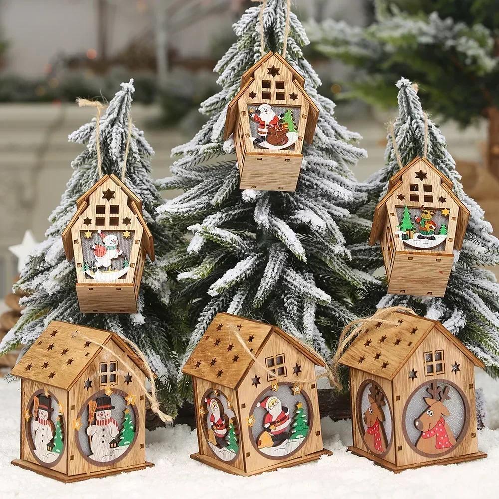 Christmas Style Wooden House Led Lights New Creative Assembly Small House Decoration Luminous Color Cabin Accessories Decoration