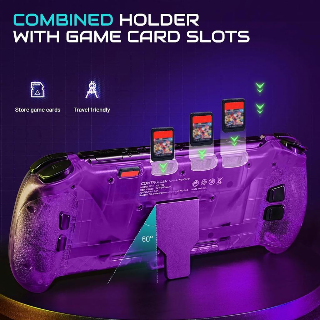 Nintendo Switch OLED Ergonomic Controller Grip with Gravity Induction of Six-Axis Gyroscope, Double Motor Vibration, Kickstand and Game Card Slot