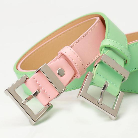 Women Belt Geometric Square Buttons Jeans Belt Adjustable Length Multi Holes Imitation Leather