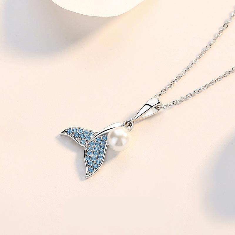 Colier cu Perle Coadă de Pește pentru Femei Versatil Pandantiv Sirenă Pandantiv Perlă Lanț Claviculă