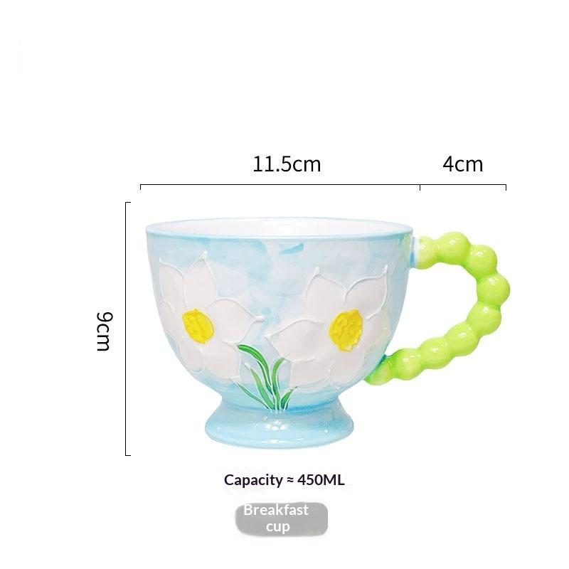 Hand-painted Ceramic Cup Cute Creative Bead Handle Breakfast Cup High Value Large Capacity Milk Oat Cup Drinking Cup