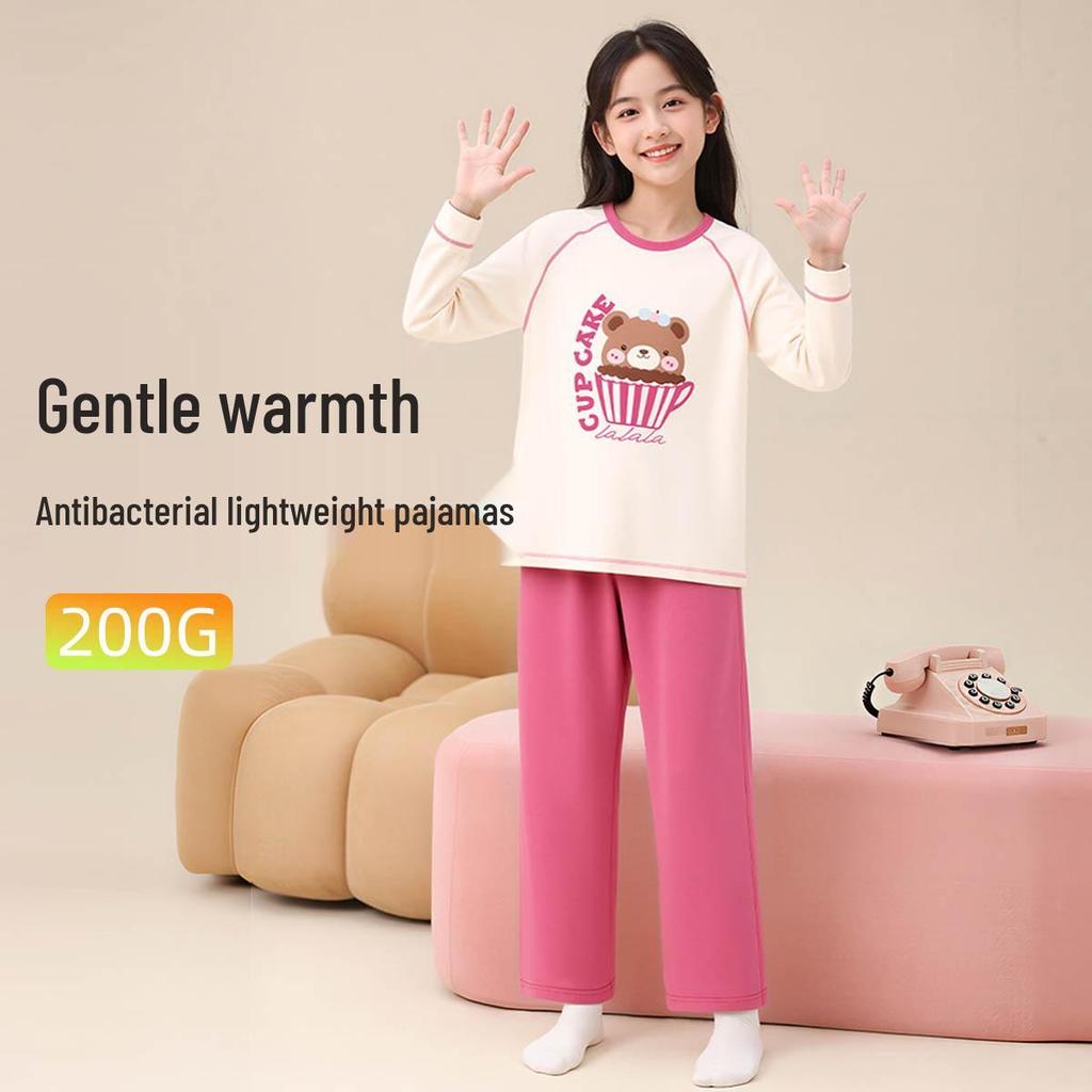 Mädchen Weicher Baumwoll-Pyjama-Set - Warme Herbst/Winter Lange Unterhosen und Hauskleidung.