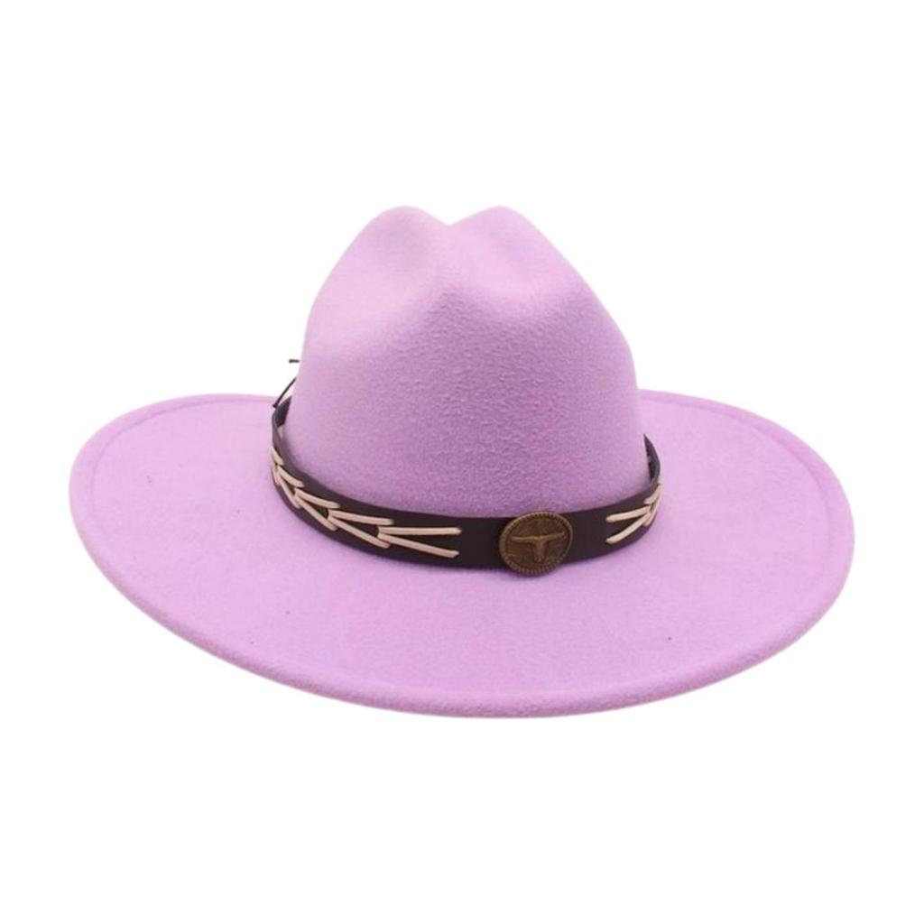 Ladies Shopping Concave Shape Internet Celebrity Top Hat New Fashion Simple Cowboy Hat One Word Top Wide Brim Woolen Jazz Hat