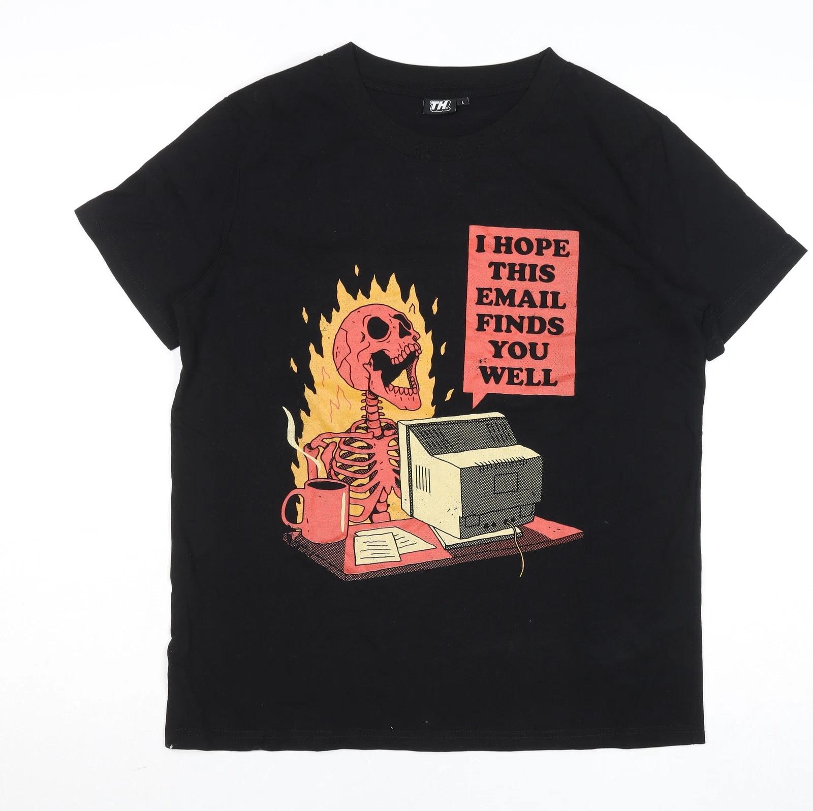 

TH Mens Black L Funny Retro Graphic Print Cotton T-Shirt 3XL