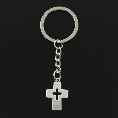 Fashion 30mm Key Ring Metal Key Chain Keychain Jewelry Antique Silver Color Plated Cross Jesus 25x17mm Pendant