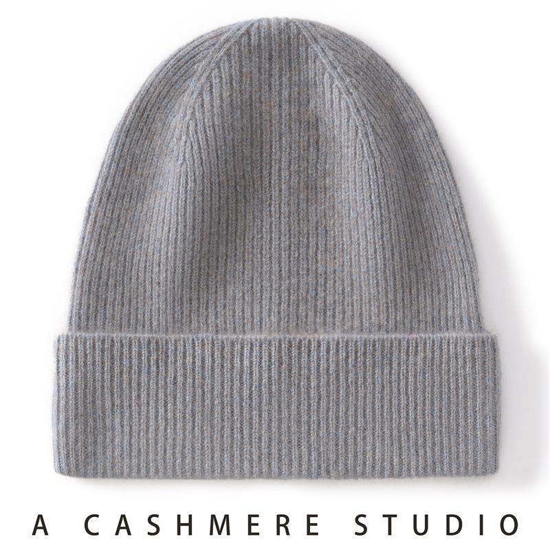 % Pure cashmere hat women's new skin feeling thickened new autumn and winter hat men's and women's warm knitted hat cold hat