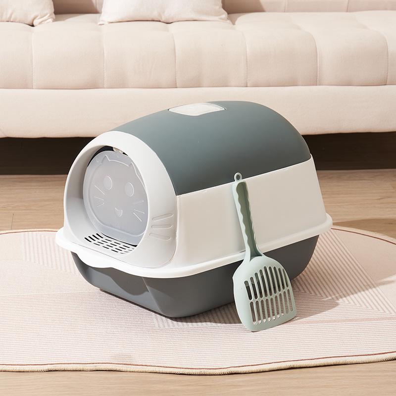 Extra Large Flip-Top Cat Litter Box with UV Sterilization & Deodorant Cozy Cat Abode in Minimalist Color Scheme