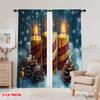 2pcs,2D Plane Printing Popular Curtains Christmas Candles Pine Cones (2) Versatile Durable Polyester (without Rod) Room Decor