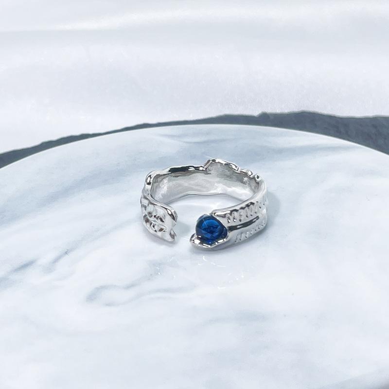 2026 Ring Women s Niche Irregular Blue Series Simple Temperament Fashion Versatile Open Ring  Autumn and Winter Accessories Resizable