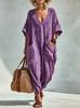 Women's Linen V Neck Jumpsuit with Pockets Wide Leg Romper