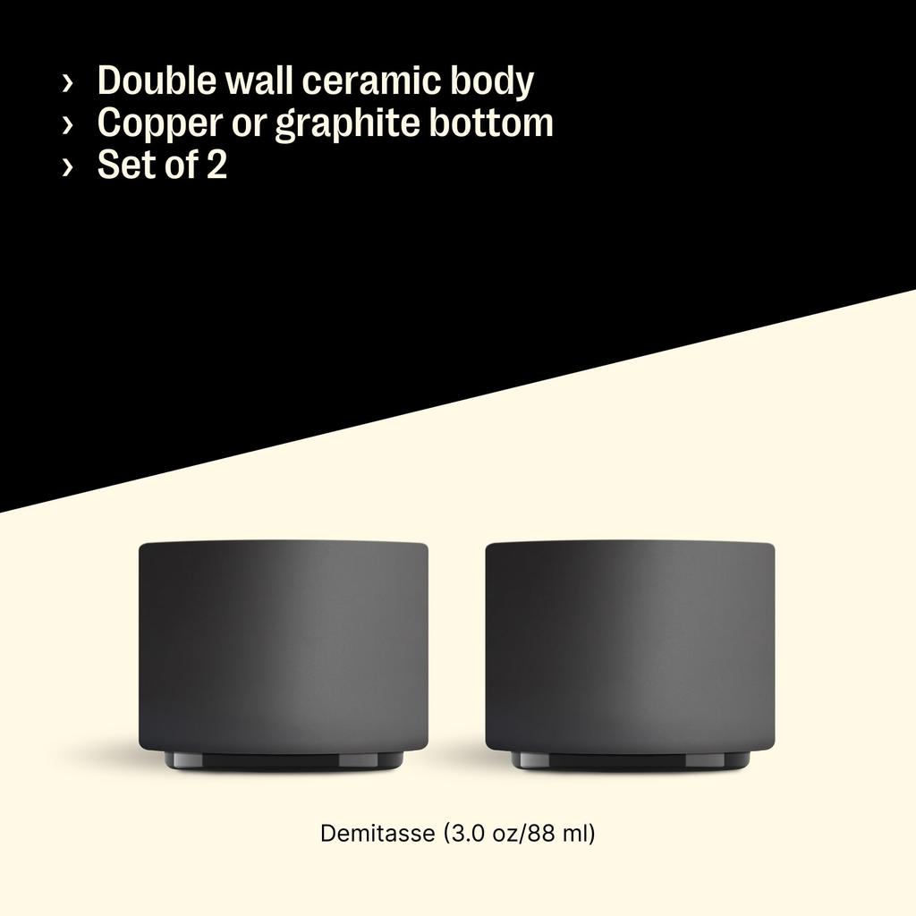 Fellow Monty Milk Art Coffee Cups for Latte and Stylish Ceramic Cups 3oz Set of Cups, Art, Cafes, Baristas, Double-Insulated (Black, (80ml) 2)