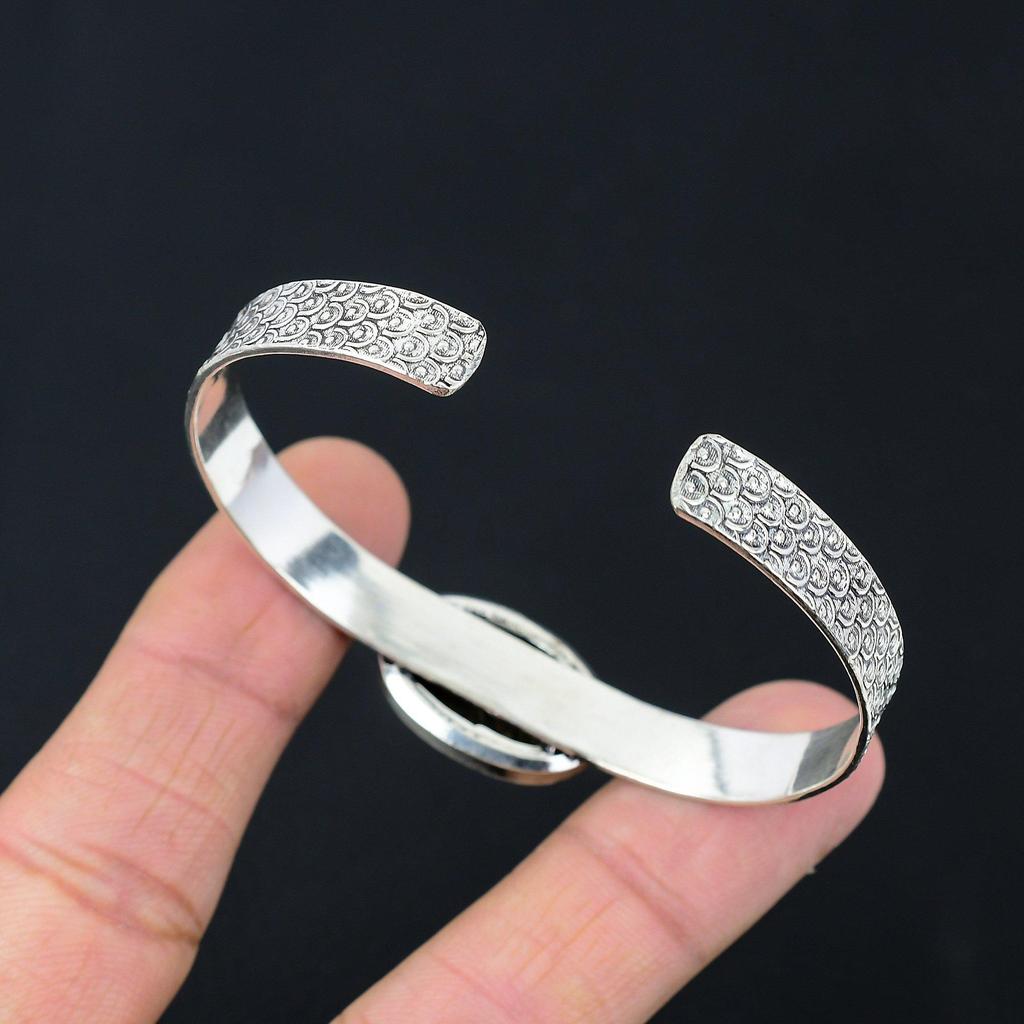 Natural Bronzite Gemstone 925 Sterling Silver Bangle Adjustable For Women