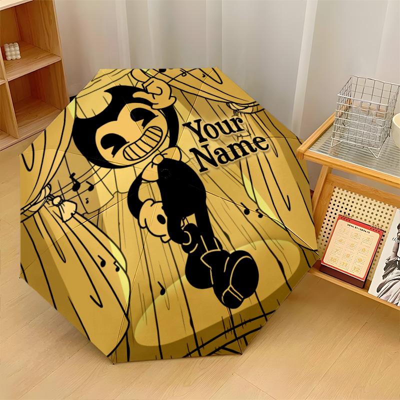 Custom Text Automatic 8 Bone Umbrella, Portable Sun Rain Protection UmbrellaBendy and the Ink Machine