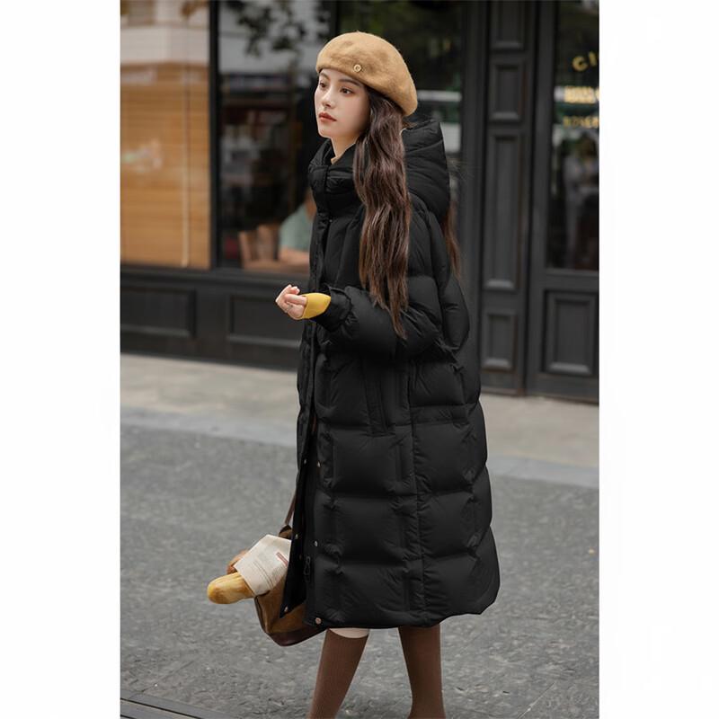 Mocana Women's Long Hooded 90% White Duck Down Puffer Jacket