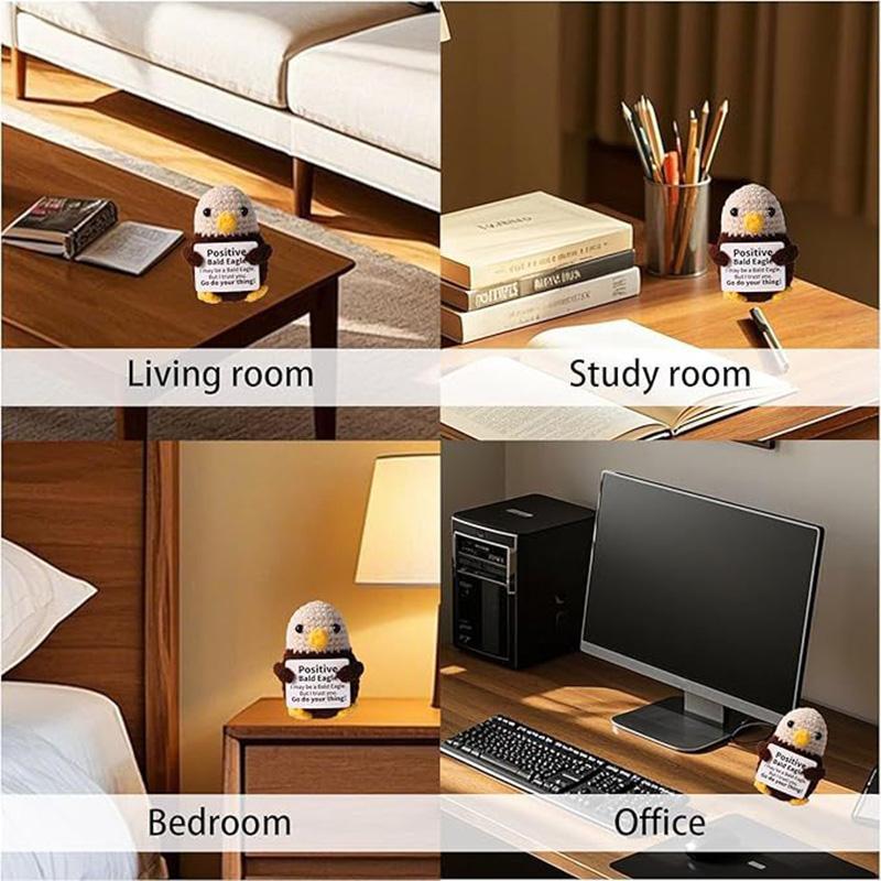 Handmade Knitted Bald Eagle Doll With Positive Card Home Room Decoration Crochet Bald Eagle Desktop Ornament Christmas Gifts