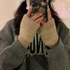 Autumn And Winter Warm And Cold Resistant Gloves For Women, Versatile Plush Temperament Cute Half Finger Gloves