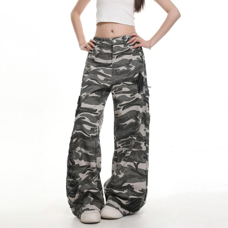 Hip Hop Camo Cargo Jeans 2026 Mid Rise Loose Fit Casual Pants Women