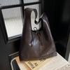 Wine Red Soft Leather Underarm Bag Women's Wide Shoulder Strap Large Capacity Shoulder Bags Temperament Bow Love Tote Bag