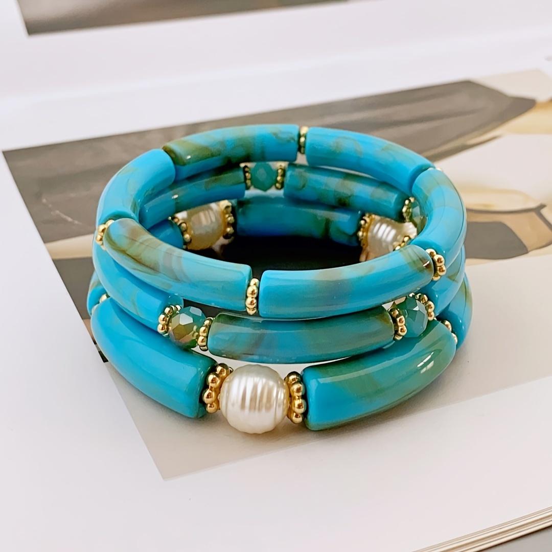 [Acrylic Beaded Bracelet] 3pcs Acrylic Beaded Bracelet | Handmade Tube Set for Women s Daily Wear