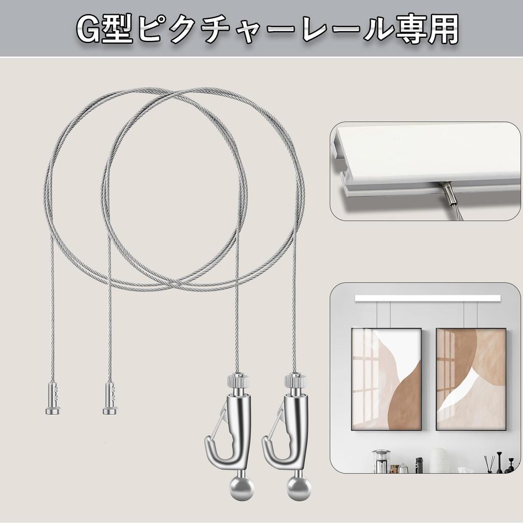 Picture Rail Wire Hook Set 2m 2 G-type (1.5mm Diameter, Length, Sets)