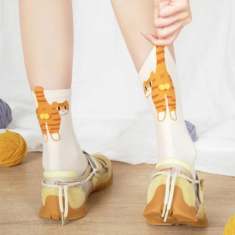 Socks Women's Cute Funny Cat Ins Korean Mid-tube Sleeping Socks Creative Combed Cotton Mid Tube Socks Woman 2025 New Year Gift