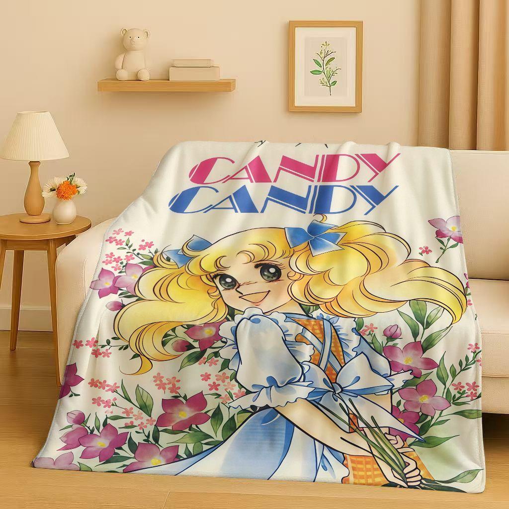 3D Classic Cartoon Candy Candy Sweet Girl Flannel Blanket,Ultra Soft Warm Plush Throw for Home Bedroom Bed Sofa Cover Office Kid