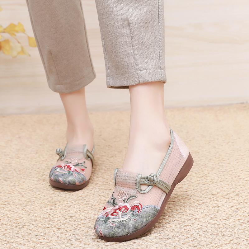 Women's Ethnic Style Embroidered Mesh Slip-On Flats - Breathable Summer Shoes
