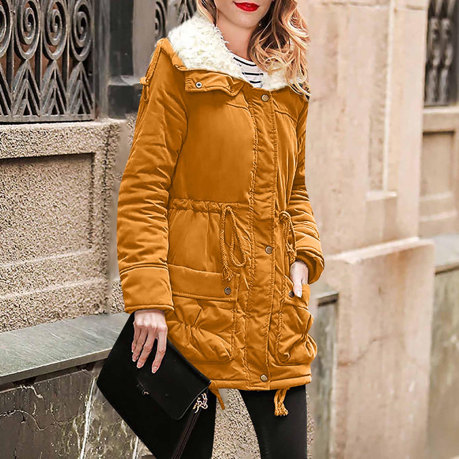 

Женское осенне-зимнее модное однотонное пальто на молнии с длинными рукавами и спортивным дизайном на пуговицах для фитнеса, повседневное однотонное пальто с начесом (с карманами) S киноварь