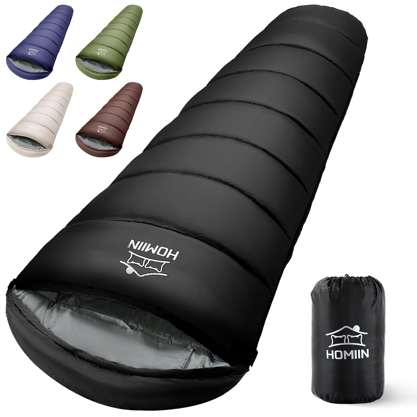 

Homiin Sleeping Includes to Perfect for Car and Emergency Fully Includes Storage Bag Mummy-Style Bag, Lightweight, All-Season, Pillow, Compact, чёрный