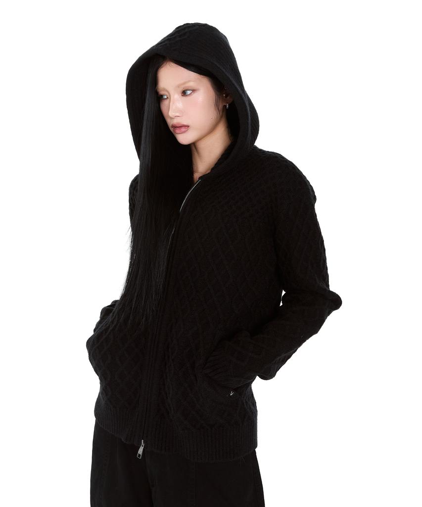 AAKAM Cable Knitted Zip-Up Hoodie (Black)