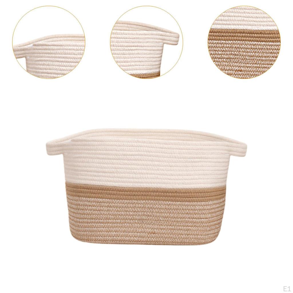 Cotton Rope Woven Basket for Organizing with Handles Portable Cat Dog Toy Bin, Bathroom Organizer