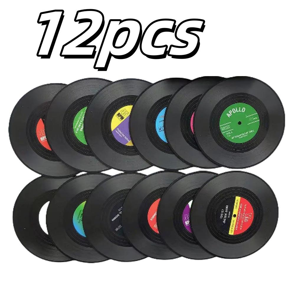 6/12 Stück Vintage Tassenuntersetzer Bunte Retro Schallplatten-Untersetzer Runde Untersetzer Couchtisch-Dekor Wärmeisolierender Untersetzer