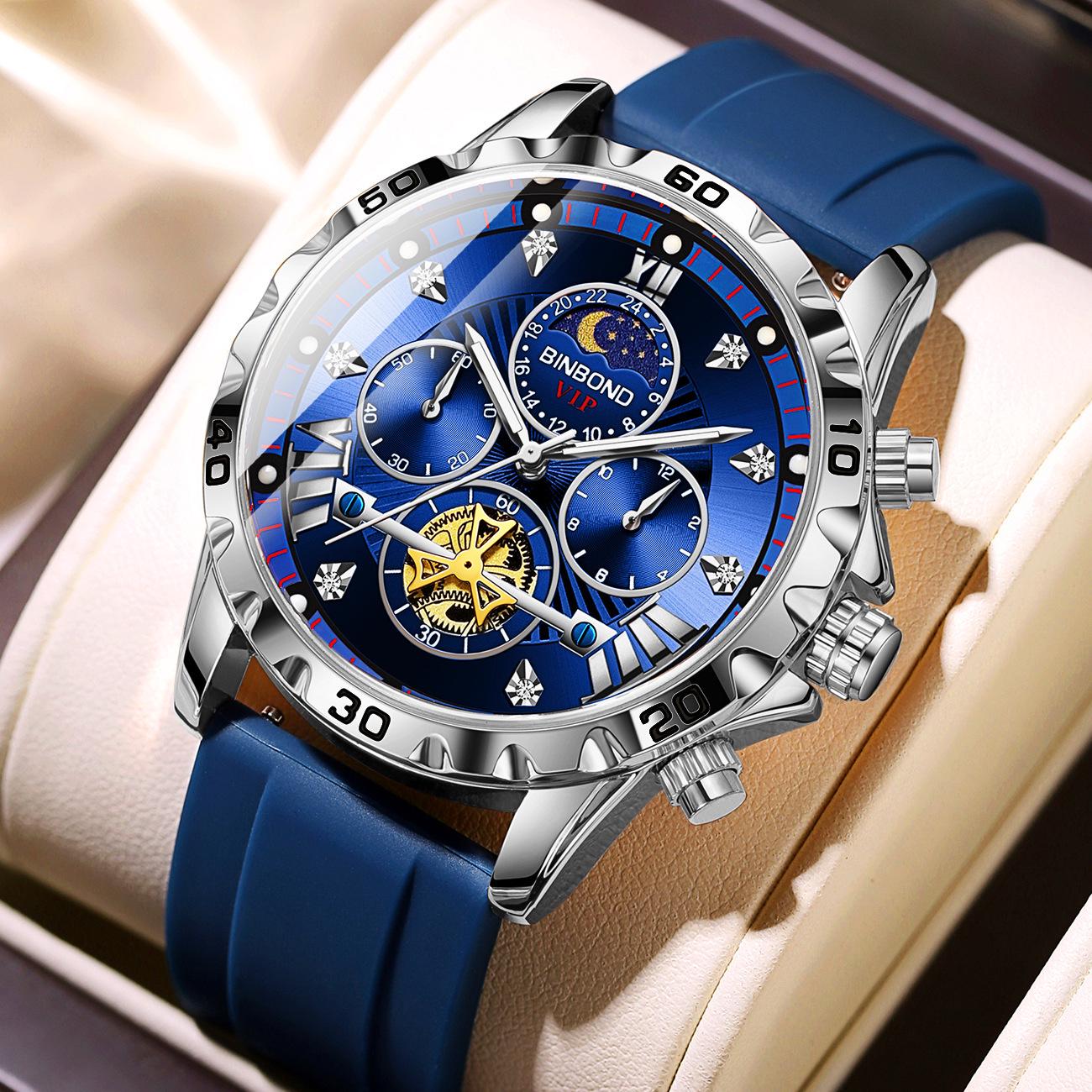 Binbang Luminous Waterproof Men s Watch - Trendy Korean Style with Leather Strap