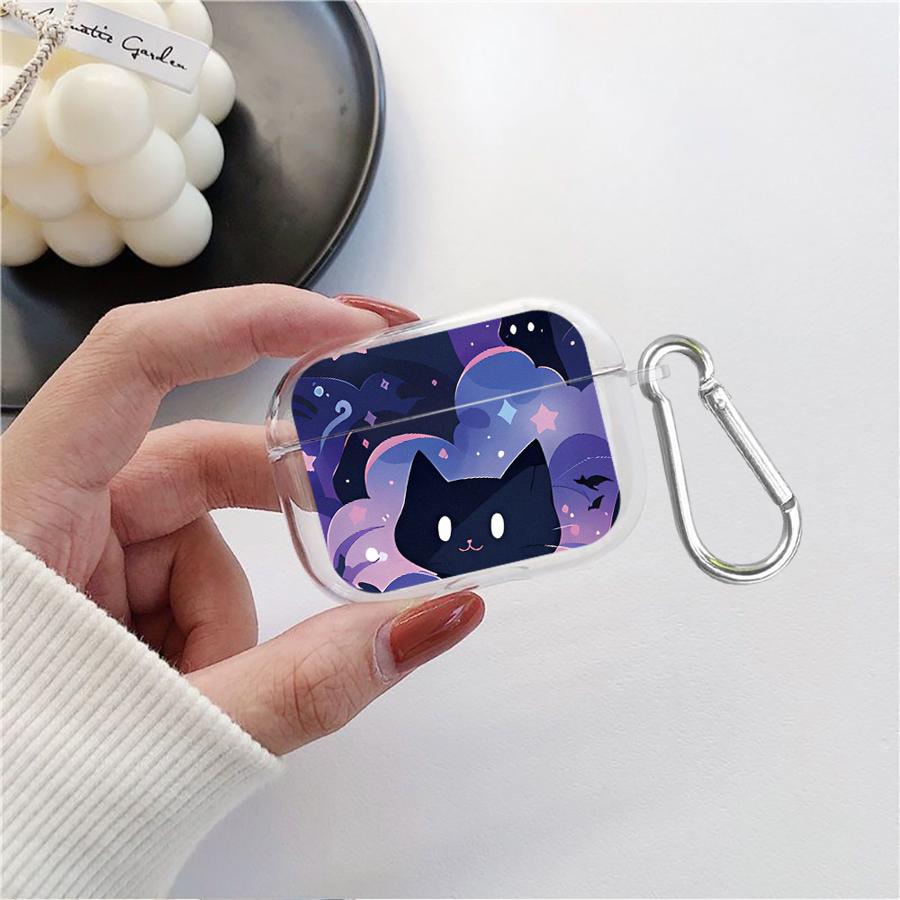 Case For Airpods Pro Pro2 4 Pro3 3 2 1 Clear Earphone Cases Cover Black Cat Starry Night