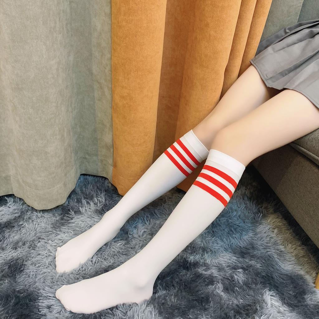 White Striped Long Socks Women 