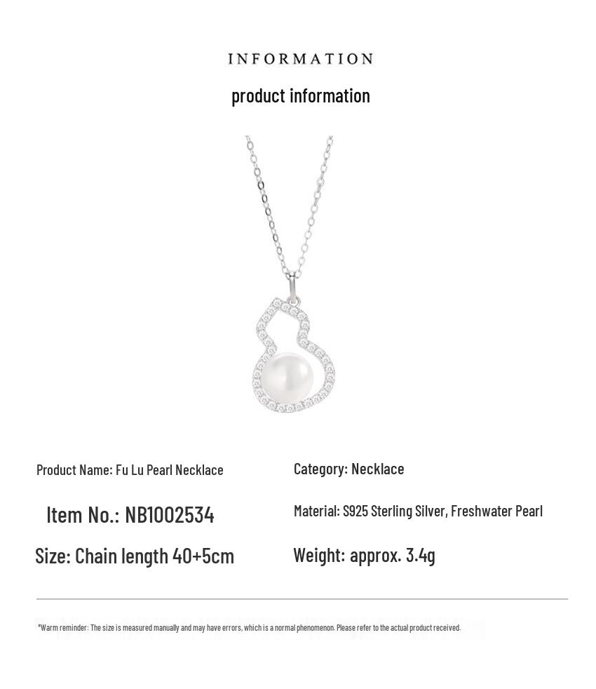 Elegant S925 Sterling Silver Diamond Gourd Pendant Pearl Necklace - High-End Fortune & Blessings Women's Collarbone Chain