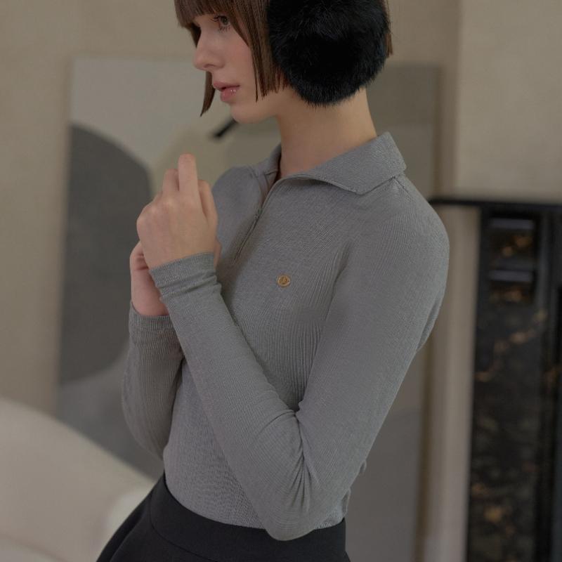 PLAYBOO Fleece Ribbed Half Zip Top Heather Grey