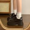 Plattformsko i lær for kvinner Chunky Loafers 7 cm hæl Japansk Koreansk Stil Rund Tå PU Oxford Svart Brun