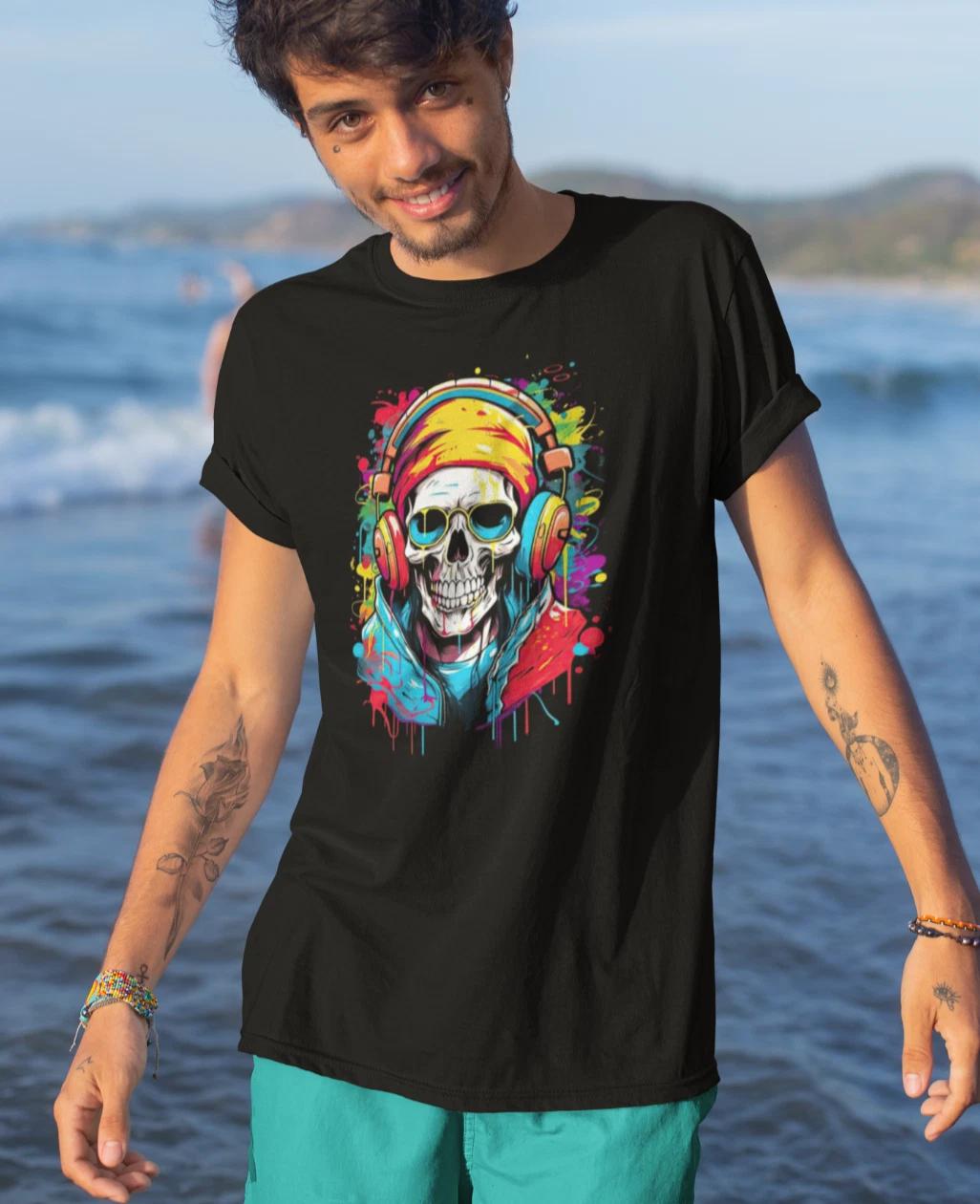 Streetwear Polyester T-Shirt – Urban Graffiti Art, Neon Splash, colourful Tee M