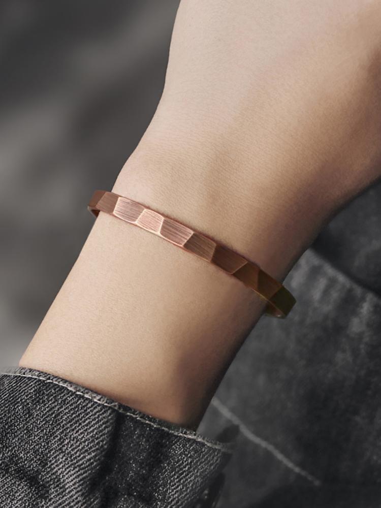 Pure Copper Handmade Bracelet Men Women Rustic Oxidized Cuff Bangle Punk Style Carved Metal Jewelry Gift for Him Her