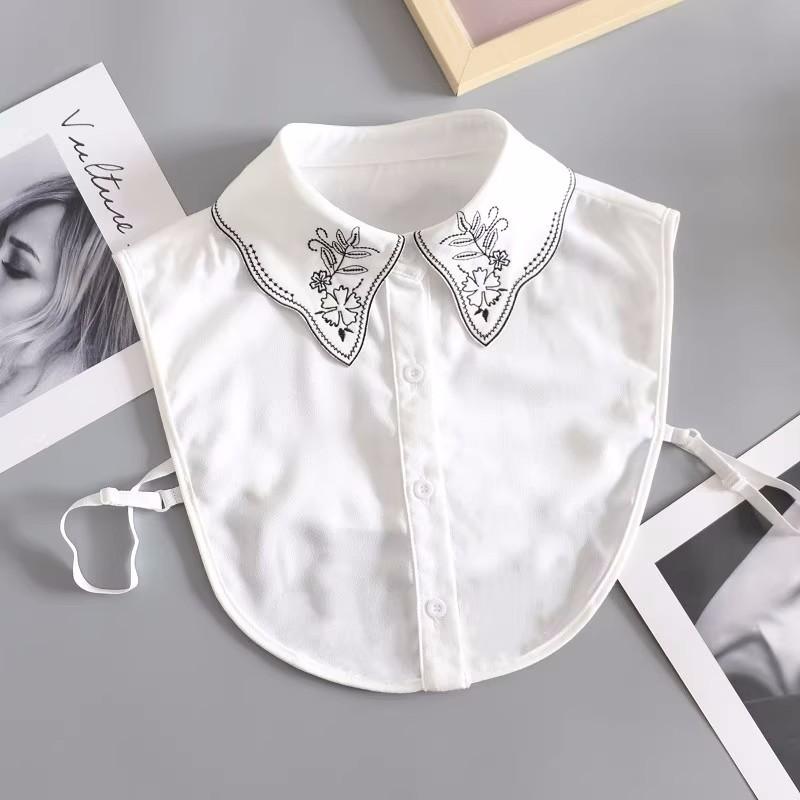 Women's Fake Collar Shirt White Fake Collar Women Detachable Collars Embroidery Cotton False Collar Shirt Col Amovible Femme