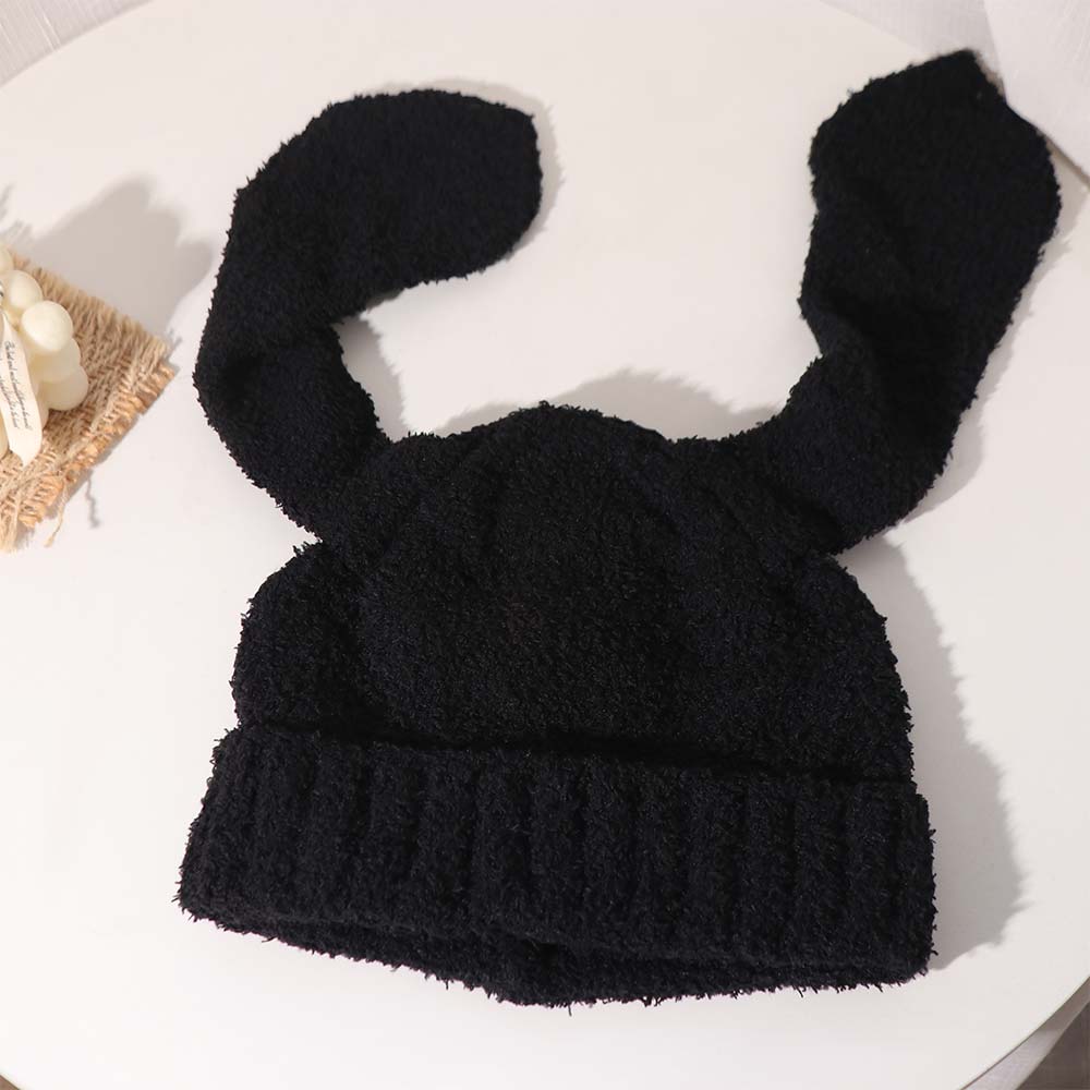 Solid Color Women Beanie Hat Knitted Plush Skull Cap Soft Rabbit Ear Hats  Men