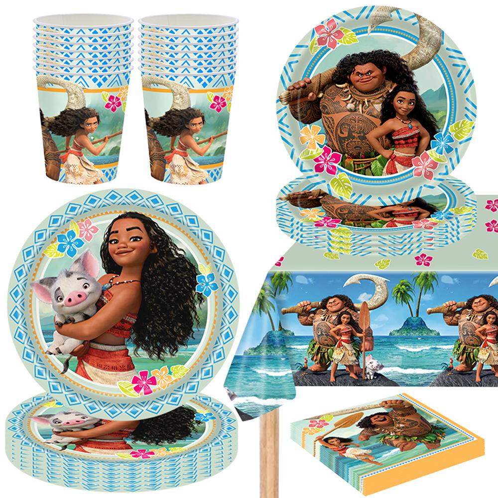 51pcs Moana Party Tableware set Including Plates Cups Napkins Tablecloth