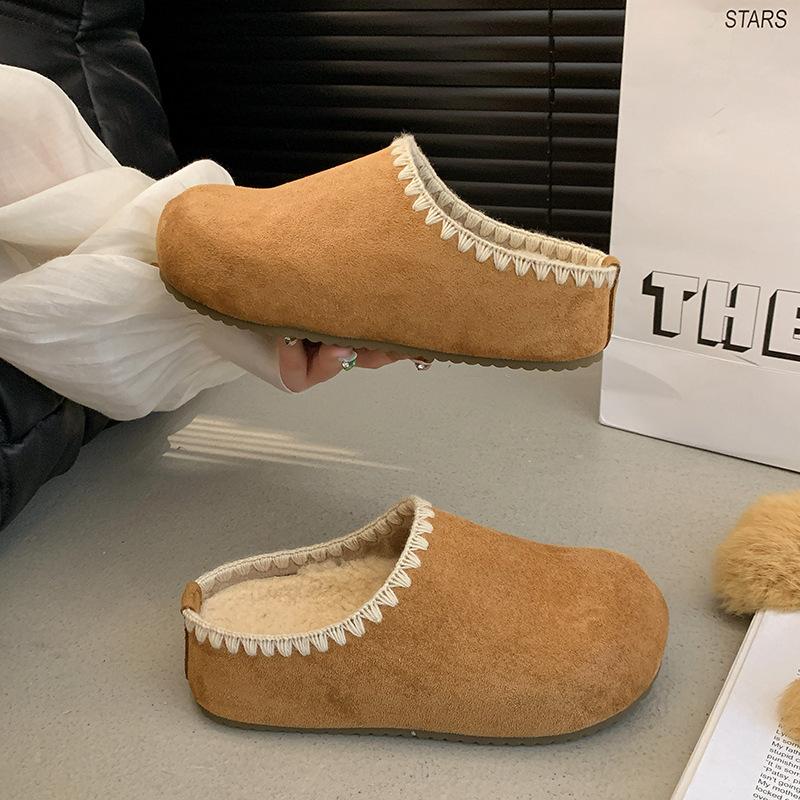 Cowhide version~ Hong Kong retro embroidered Boken shoes bag head half slippers women's 2025 autumn thick-soled inner height increase single shoes