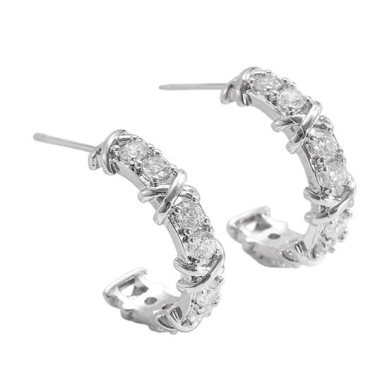 1 Pair Women Earrings C-Ring Shape Ear Buckle Design Stable Fit Cubic Zirconia Inlaid Earrings Jewelry Gift