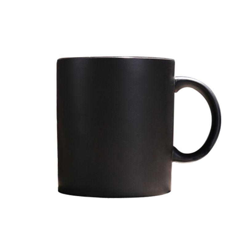 Large European-Style Matte Black Ceramic Mug with Spoon