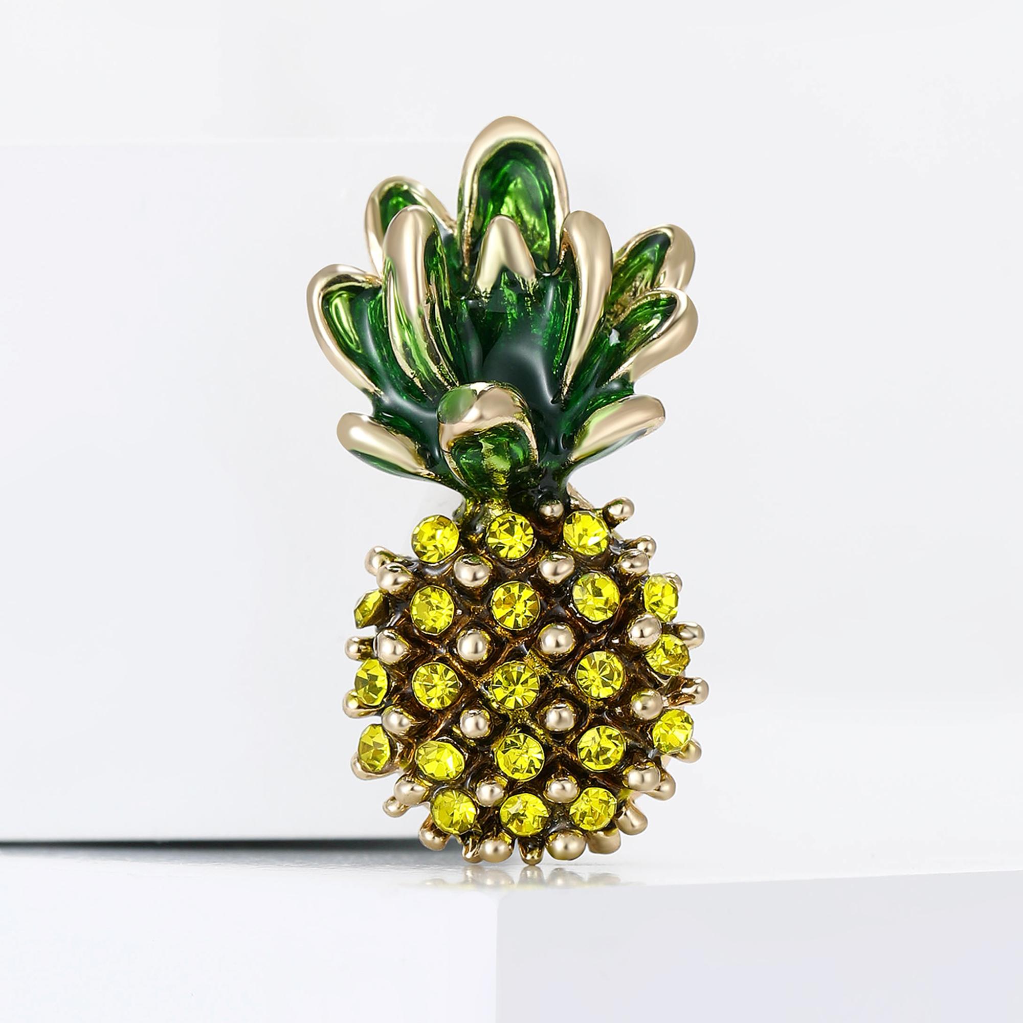 Luxury Rhinestone Pineapple Brooches for Women Enamel Fruit Plant Pins Necklace Event Party Gifts Decoration Clothes Accessories