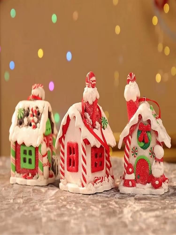 Christmas Theme LED Pendant Snowman Gingerbread Santa Claus Light House Soft Pottery Hanging Tree Home New Year Party Decoration