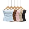 Korean Ruched Strapless Crop Top with Chest Pads - Slim Fit Summer Outerwear for Women.